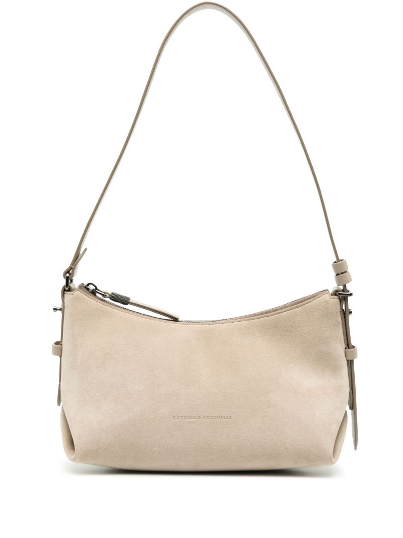 Grey Suede Leather Shoulder Bag