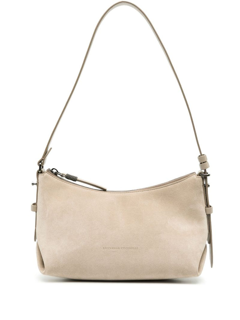 Grey Suede Leather Shoulder Bag