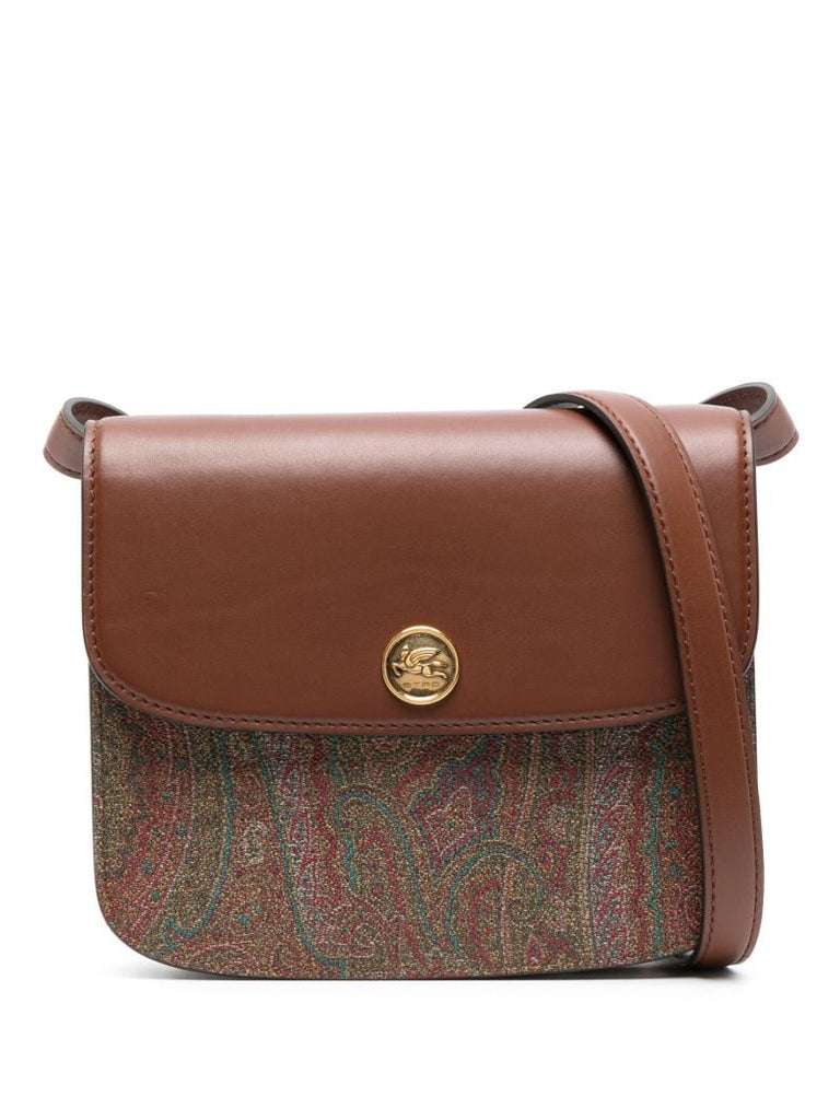 Brown Paisley-jacquard and Leather Cross-body Bag