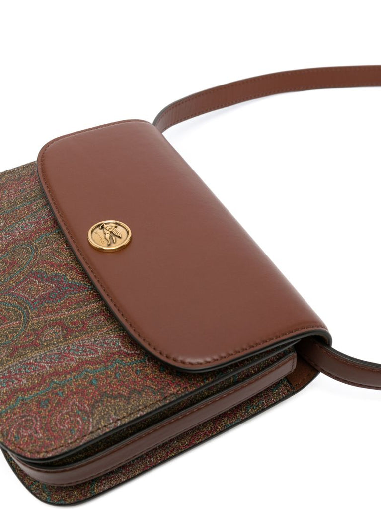Brown Paisley-jacquard and Leather Cross-body Bag