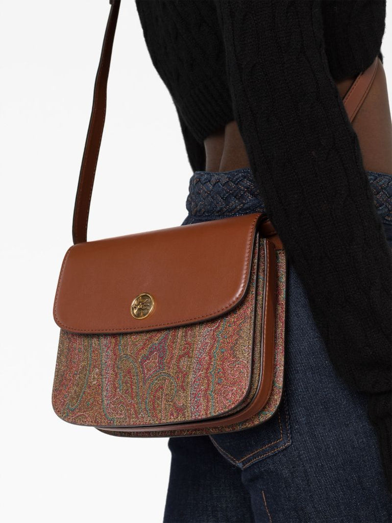 Brown Paisley-jacquard and Leather Cross-body Bag