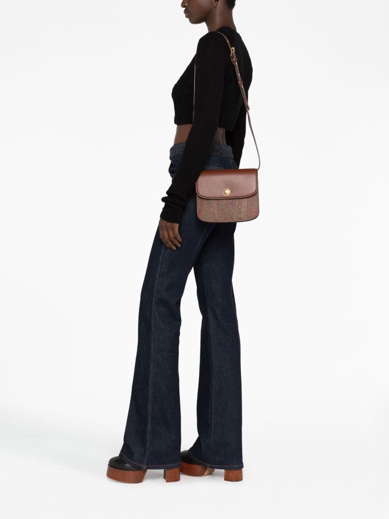 Brown Paisley-jacquard and Leather Cross-body Bag