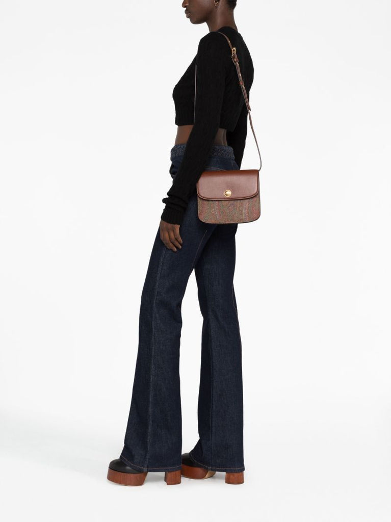 Brown Paisley-jacquard and Leather Cross-body Bag