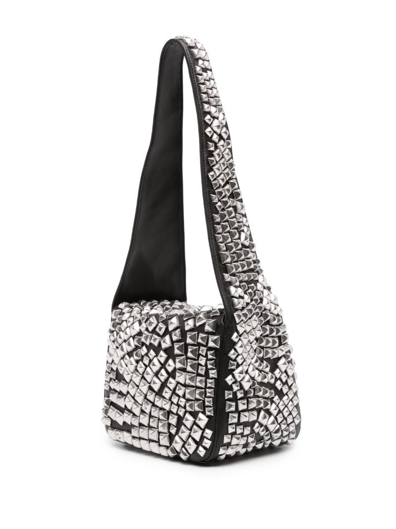 Black Studded Leather Shoulder Bag