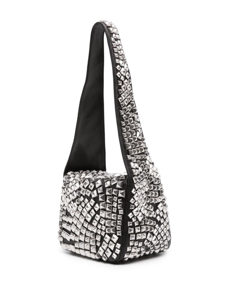 Black Studded Leather Shoulder Bag