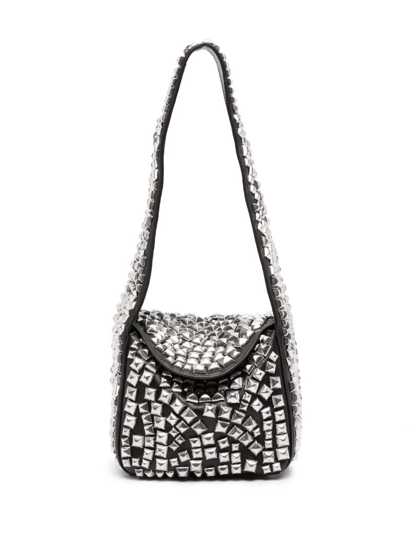 Black Studded Leather Shoulder Bag