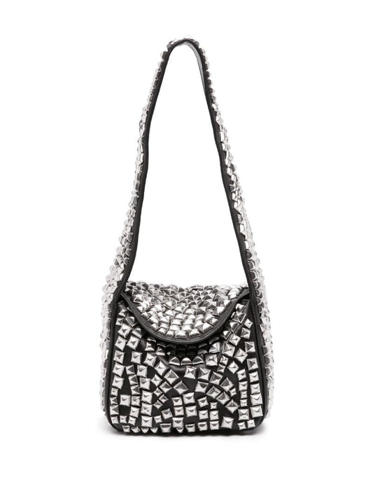 Black Studded Leather Shoulder Bag