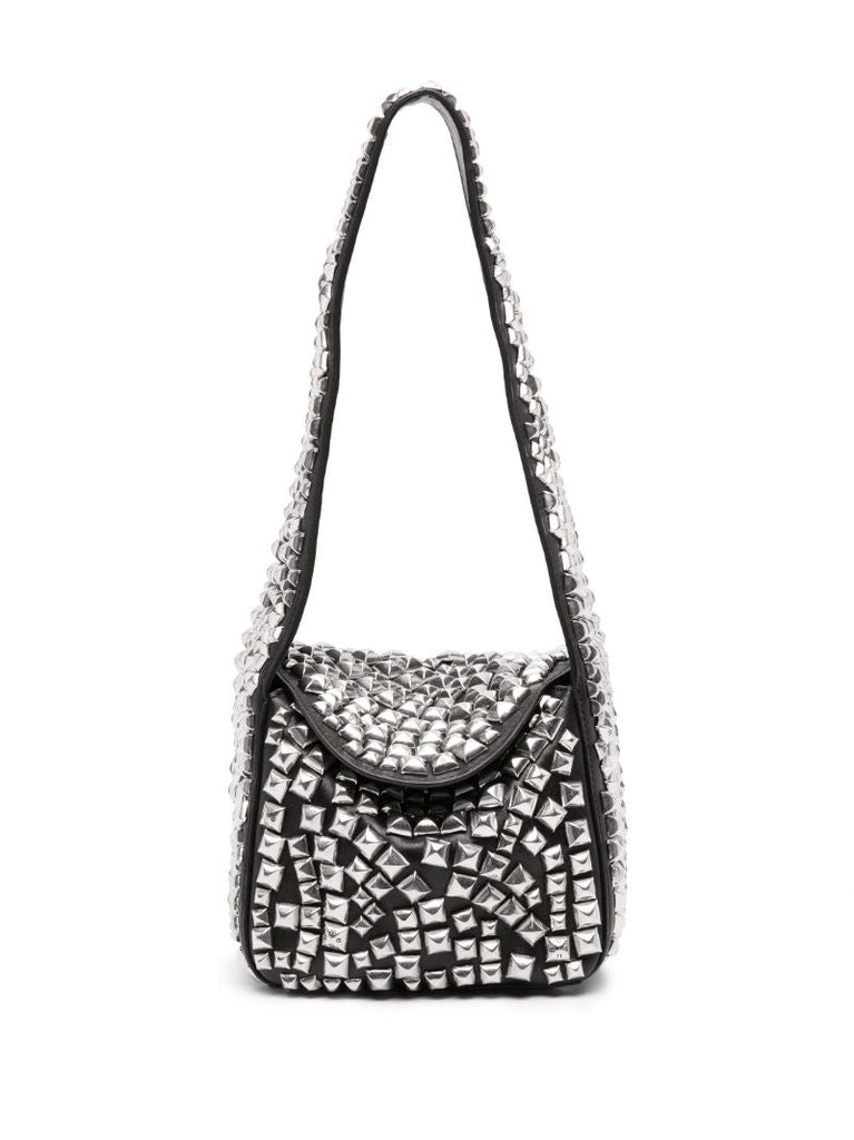 Black Studded Leather Shoulder Bag