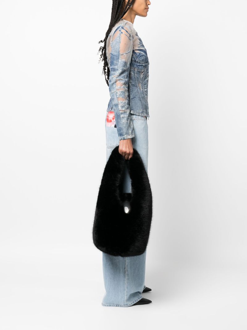 Black Medium Dome Faux Fur Shoulder Bag