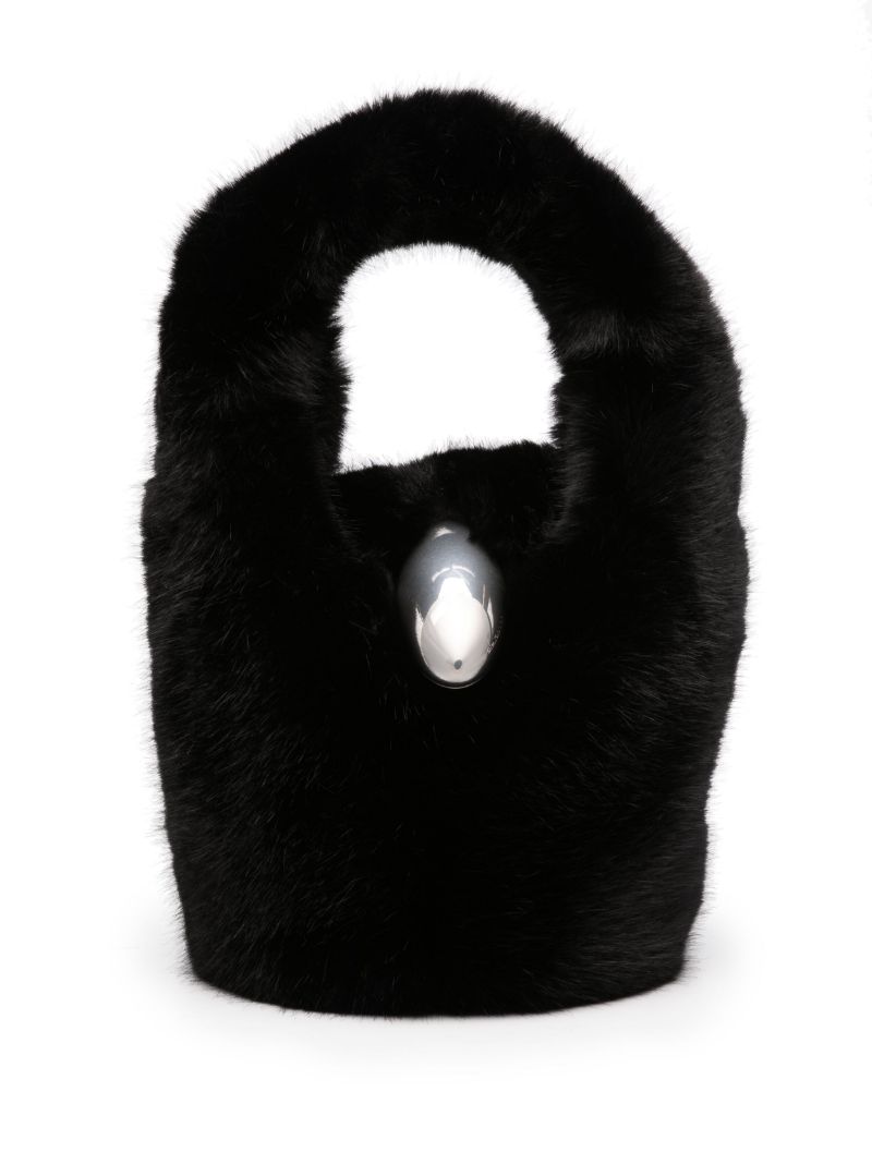 Black Medium Dome Faux Fur Shoulder Bag