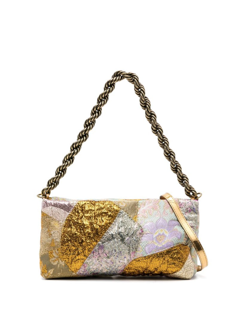 Gold Patchwork Embroidered Shoulder Bag