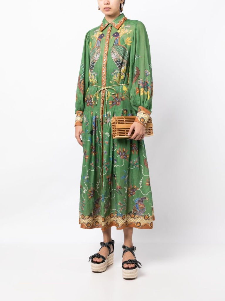 Green Birdie Ramie Shirt Dress