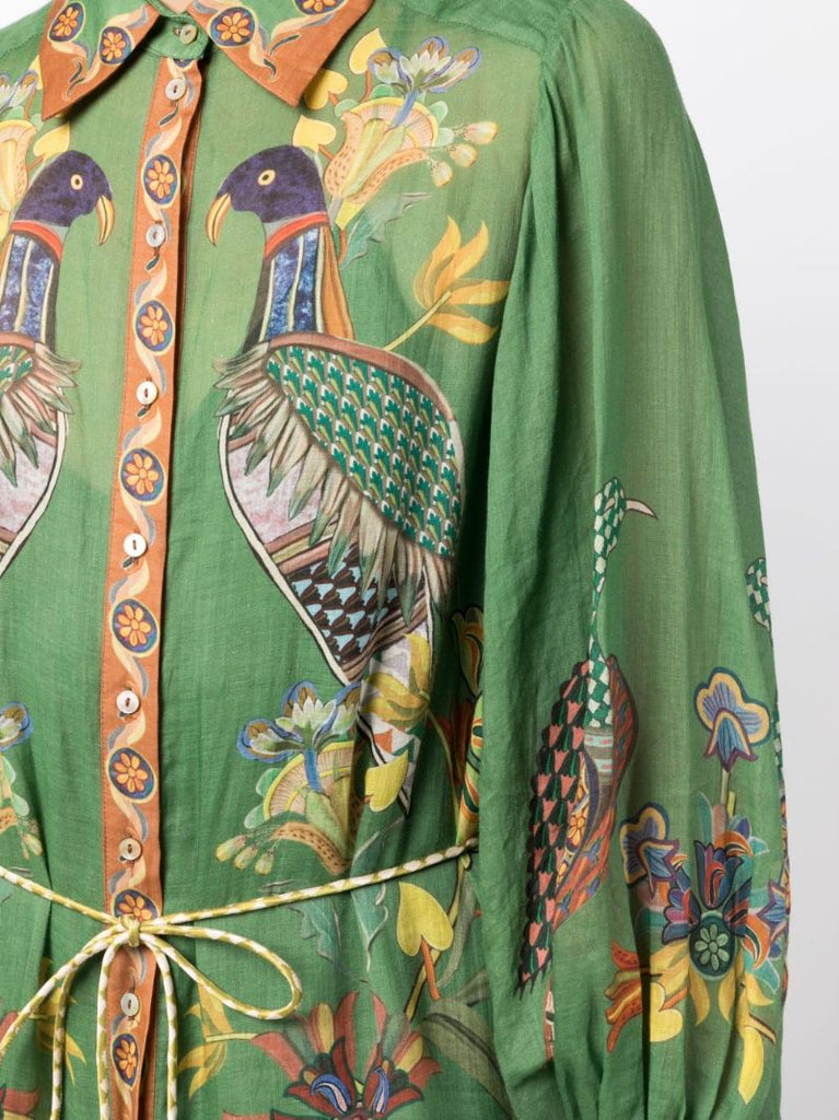 Green Birdie Ramie Shirt Dress