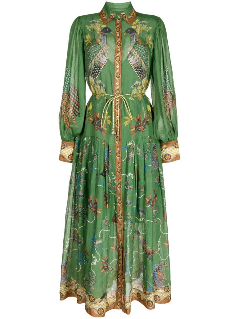 Green Birdie Ramie Shirt Dress