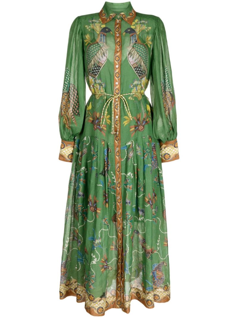 Green Birdie Ramie Shirt Dress