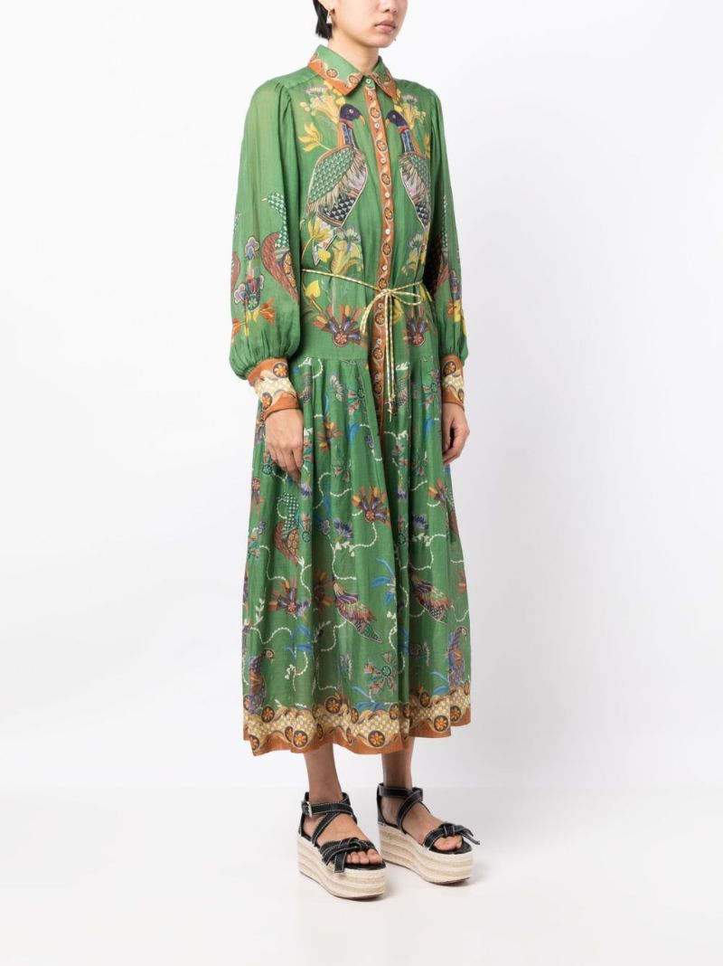 Green Birdie Ramie Shirt Dress