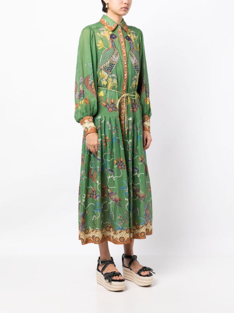 Green Birdie Ramie Shirt Dress