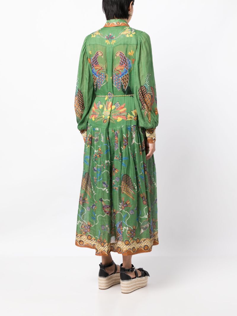 Green Birdie Ramie Shirt Dress