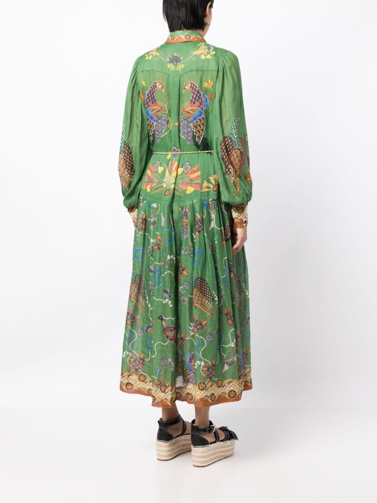 Green Birdie Ramie Shirt Dress