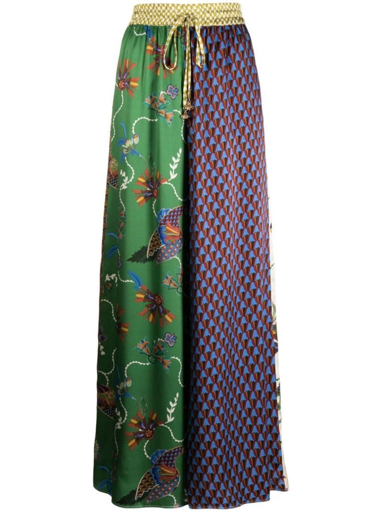 Green Birdie Silk Palazzo Trousers