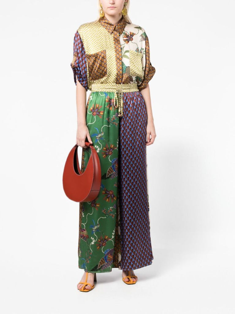 Green Birdie Silk Palazzo Trousers