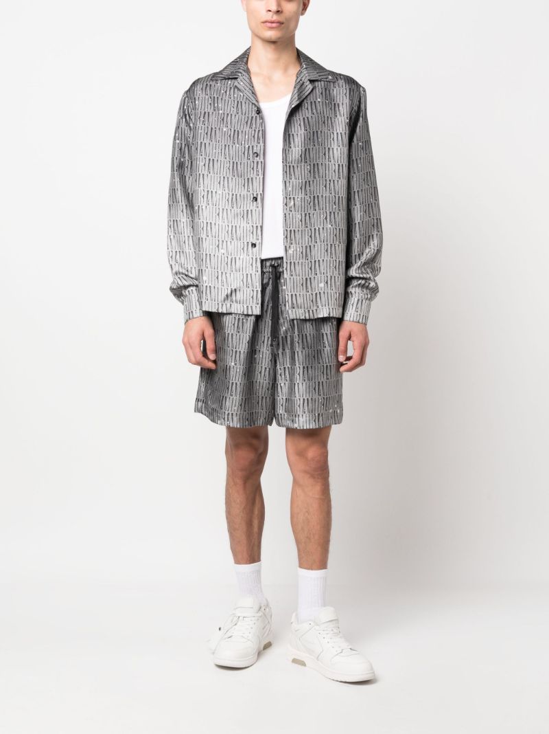 Grey Graphic Print Silk Shorts