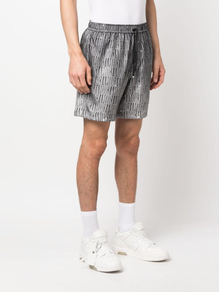 Grey Graphic Print Silk Shorts