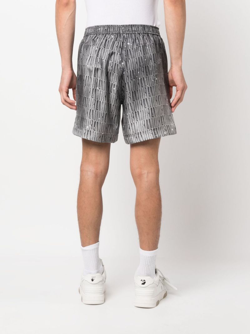 Grey Graphic Print Silk Shorts