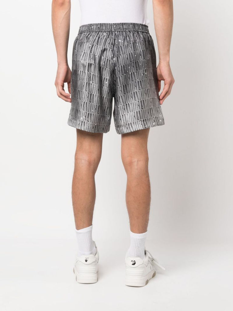Grey Graphic Print Silk Shorts