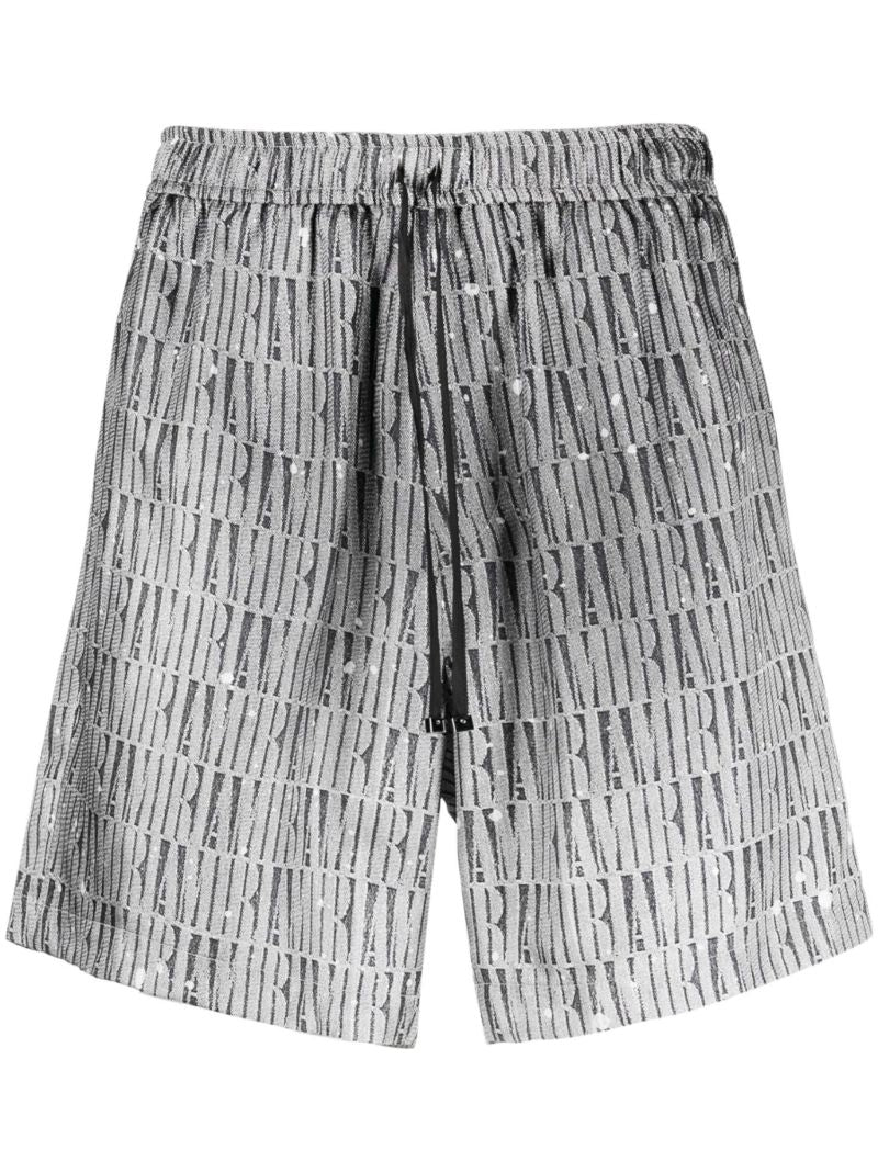 Grey Graphic Print Silk Shorts