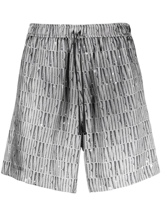 Grey Graphic Print Silk Shorts