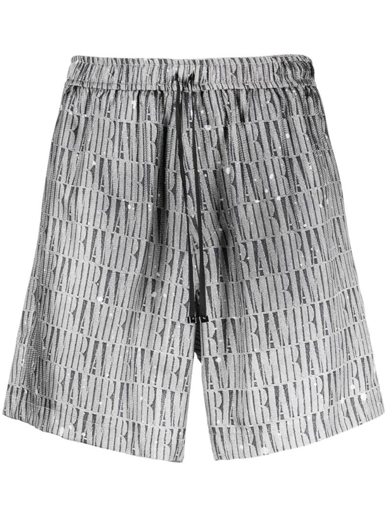 Grey Graphic Print Silk Shorts