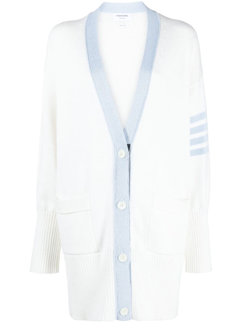 White 4-bar Cotton Cardigan