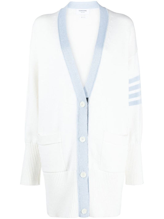 White 4-bar Cotton Cardigan