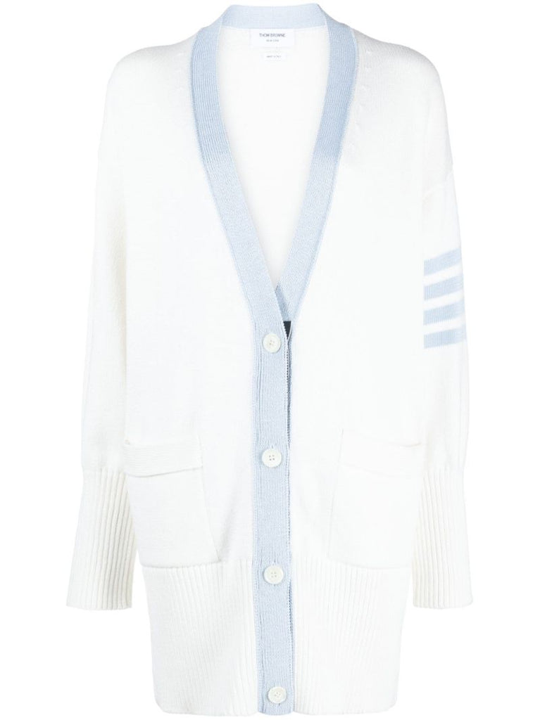 White 4-bar Cotton Cardigan