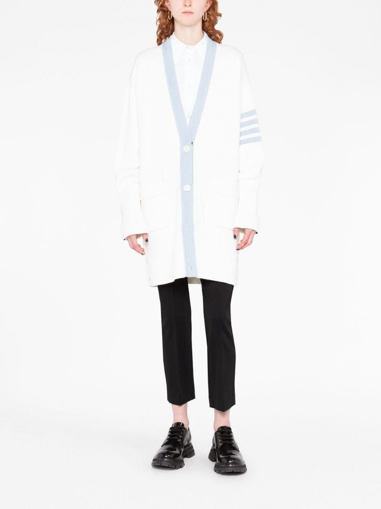 White 4-bar Cotton Cardigan