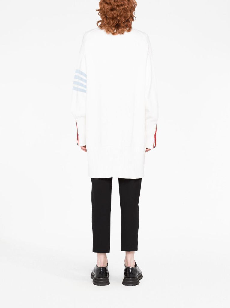 White 4-bar Cotton Cardigan
