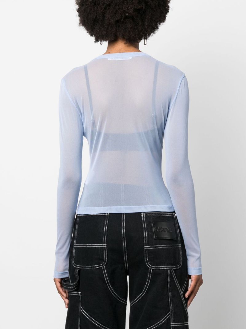 Blue Mesh Rhinestone-embellished Top