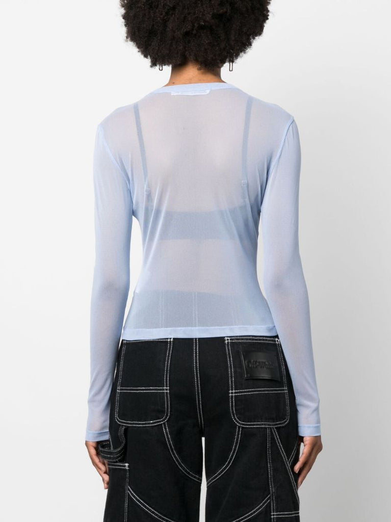 Blue Mesh Rhinestone-embellished Top