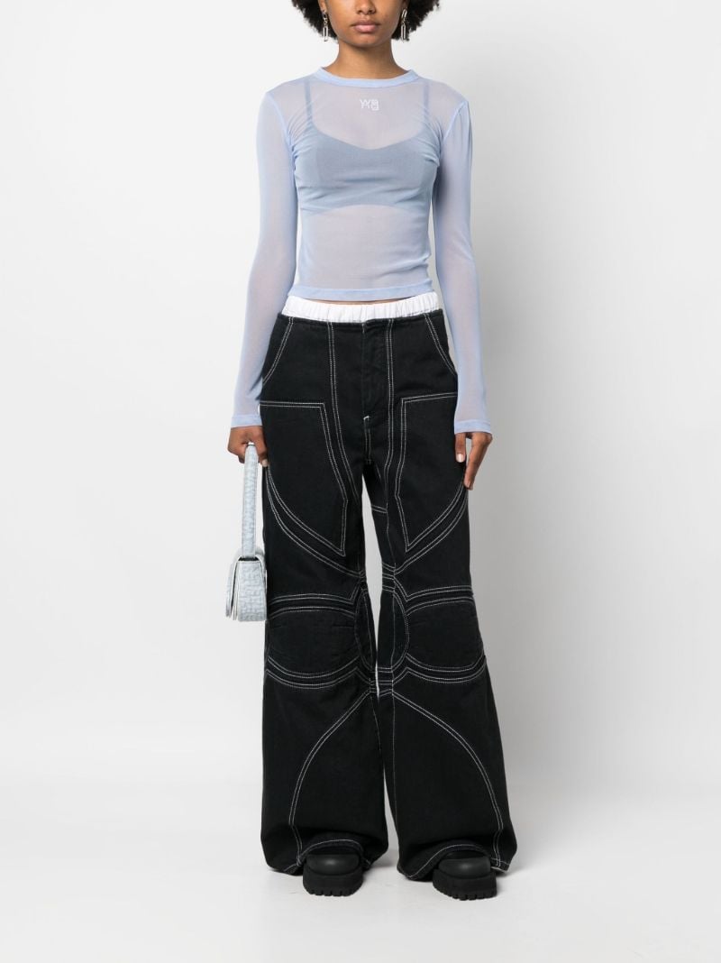 Blue Mesh Rhinestone-embellished Top