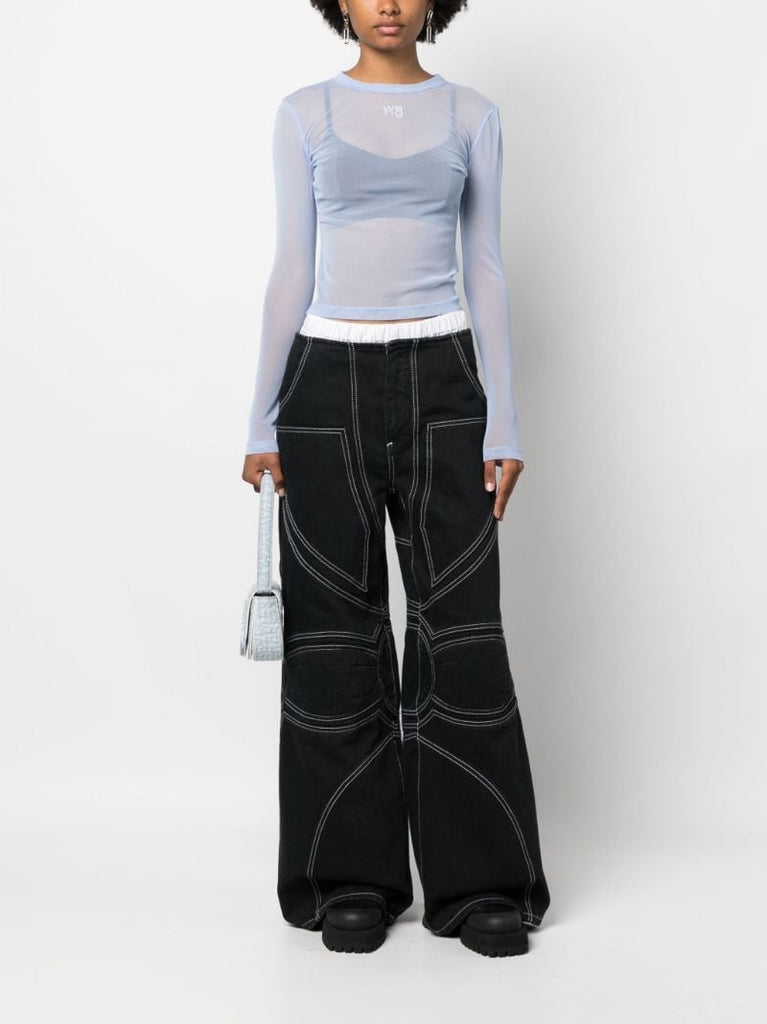 Blue Mesh Rhinestone-embellished Top