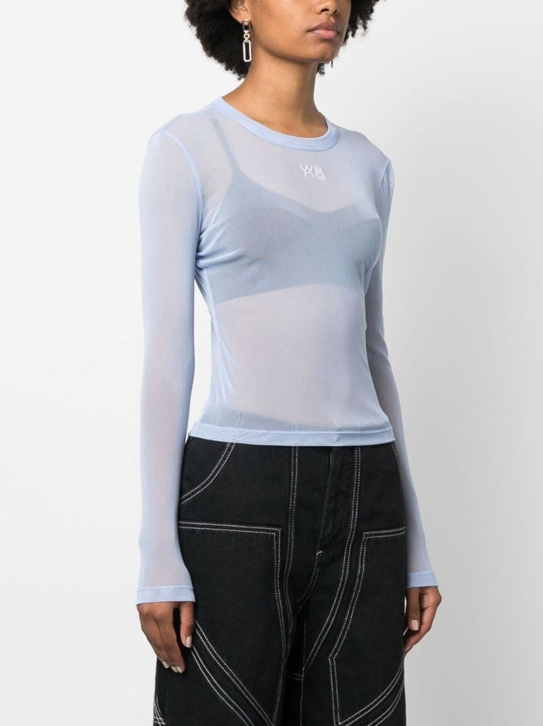 Blue Mesh Rhinestone-embellished Top