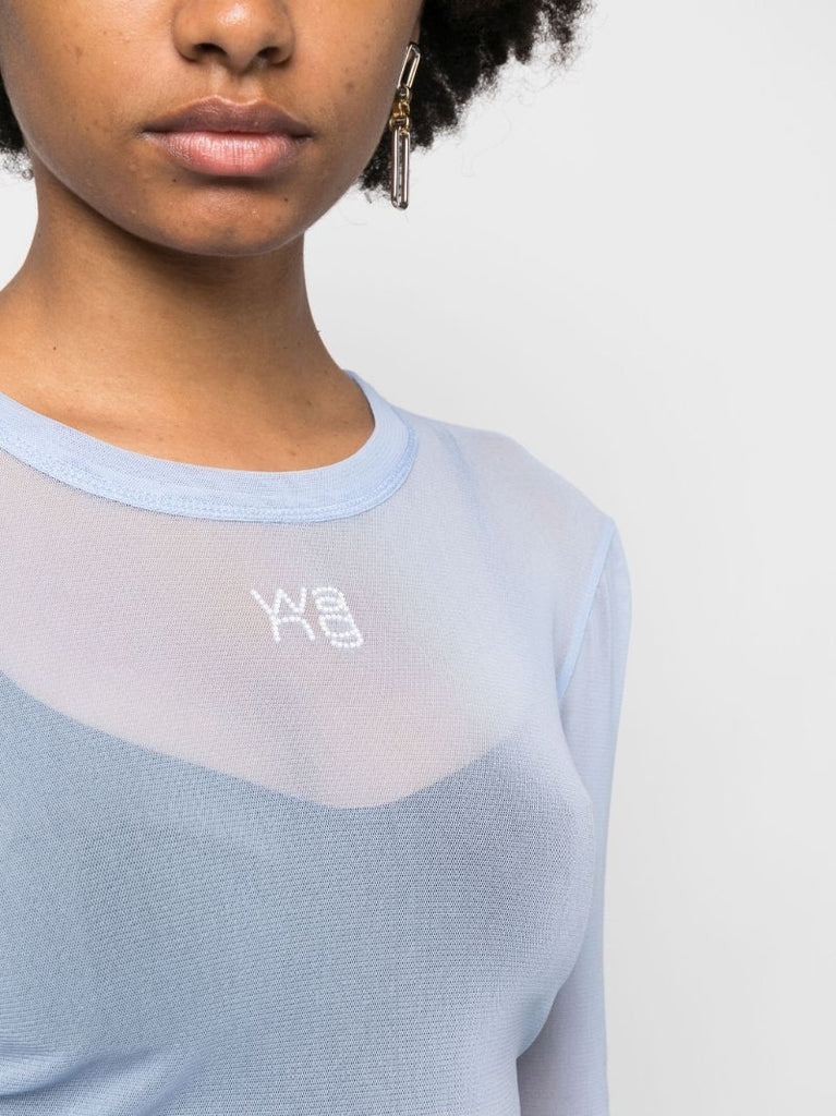 Blue Mesh Rhinestone-embellished Top