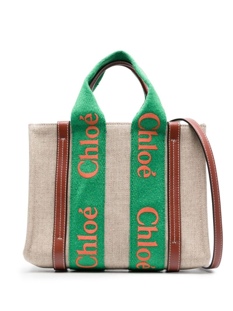 Neutral Woody Mini Linen Tote Bag