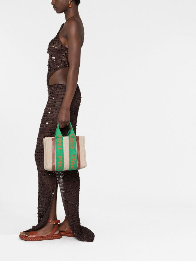Neutral Woody Mini Linen Tote Bag