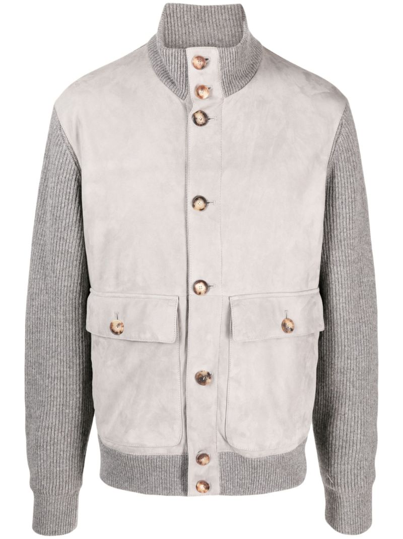 Grey Panelled Suede-cashmere Jacket