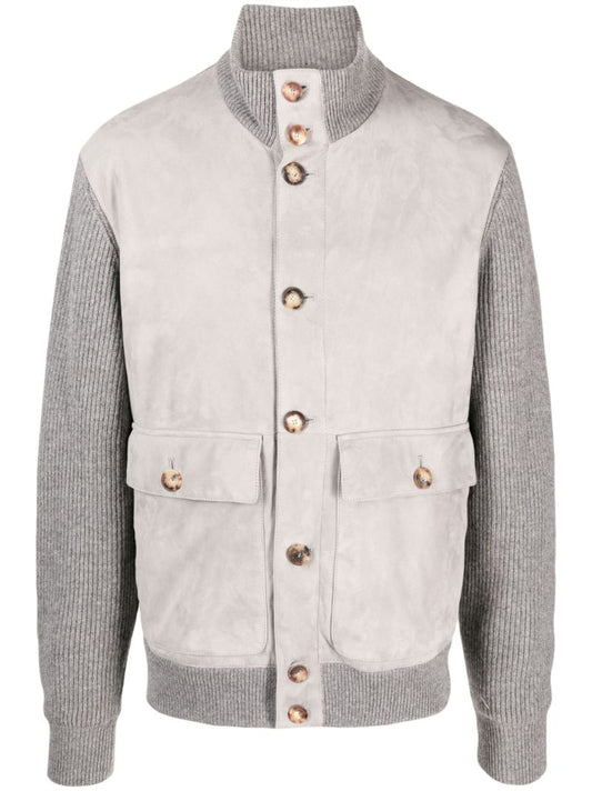Grey Panelled Suede-cashmere Jacket