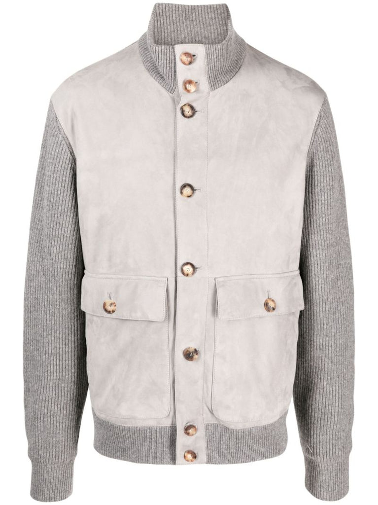 Grey Panelled Suede-cashmere Jacket