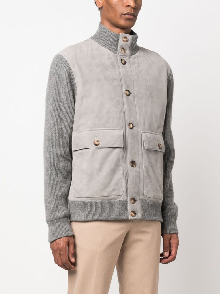 Grey Panelled Suede-cashmere Jacket