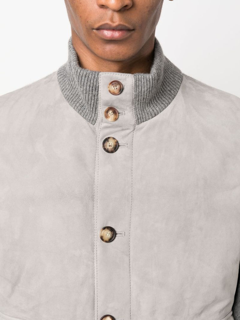 Grey Panelled Suede-cashmere Jacket